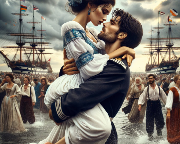 Young Couple Embraces at Dramatic Seaside Scene