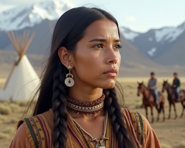Indigenous Woman in Traditional Attire Amidst Nature