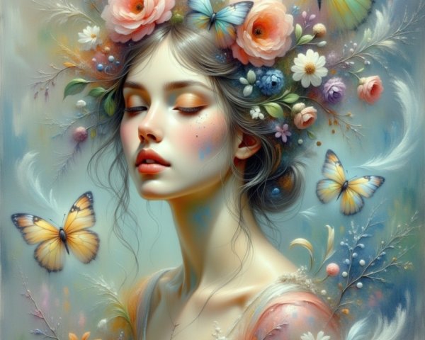 Serene portrait of a young woman with floral crown