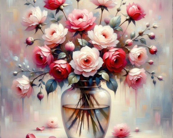 Vibrant Pink and Cream Rose Bouquet in Glass Vase