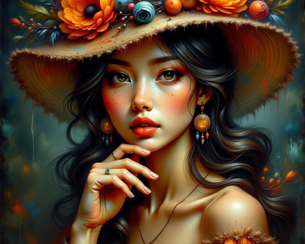 Portrait of a Young Woman in a Flowered Hat
