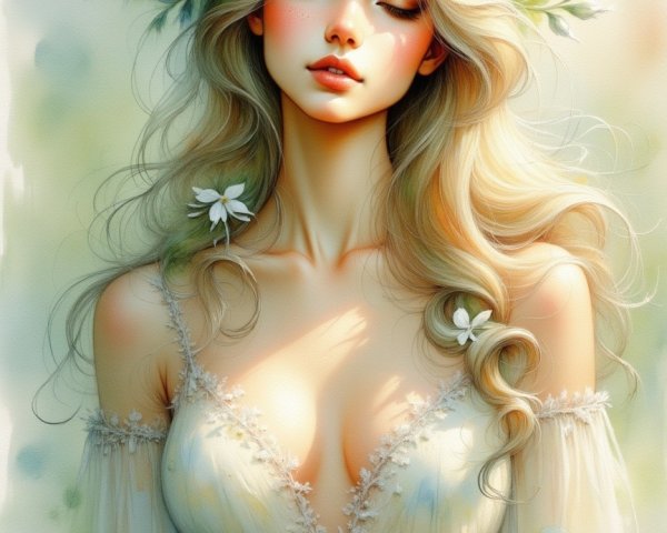 Serene Portrait of Young Woman with Floral Accents
