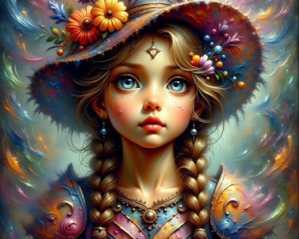 Young girl with decorative hat and intricate braids