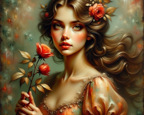 Serene Portrait of a Young Woman with Flowers