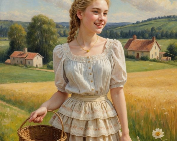 Young Woman Smiling in Picturesque Rural Landscape