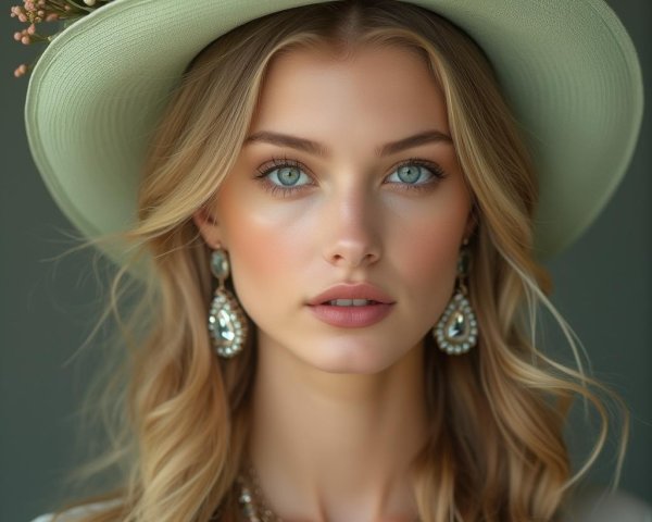 Portrait of a Young Woman with Blonde Hair and Hat