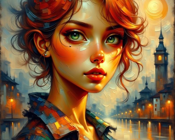 Portrait of a Young Woman with Red Hair at Dusk