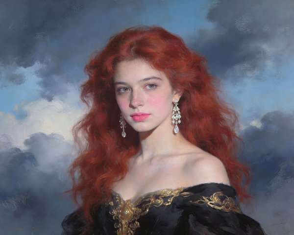 High-detail oil painting of a young woman portrait