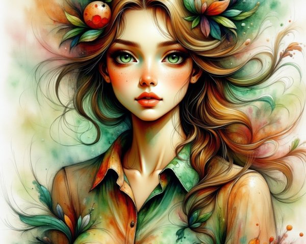 Portrait of a Young Woman with Nature-Inspired Elements