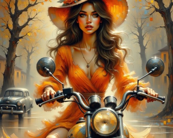 Vintage Motorcycle Ride in Autumn Landscape