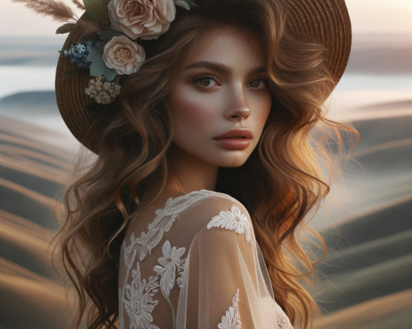 Serene Portrait of a Young Woman in Floral Hat
