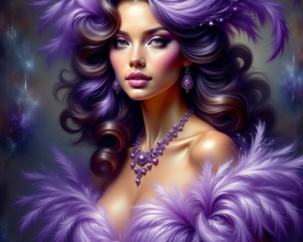 Hyperrealistic Portrait of Elegant Woman with Purple Hair