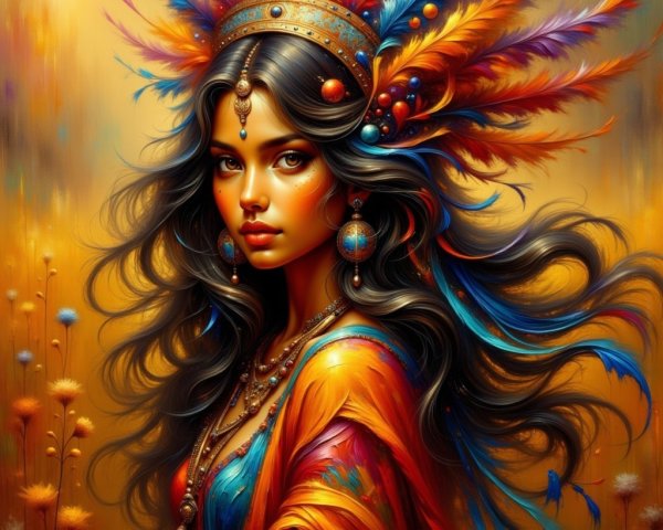 Portrait of a Young Woman with Feathers and Jewelry