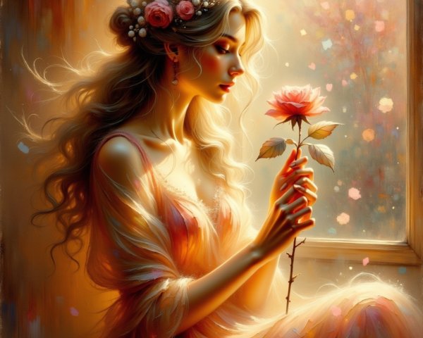 Serene Young Woman in Warm Light by a Window