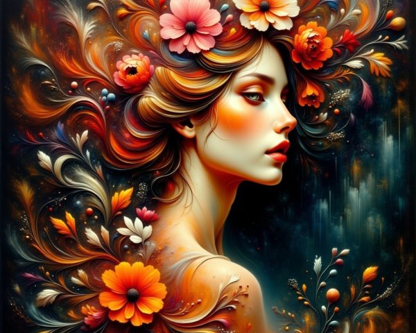 Portrait of a woman with a floral headdress