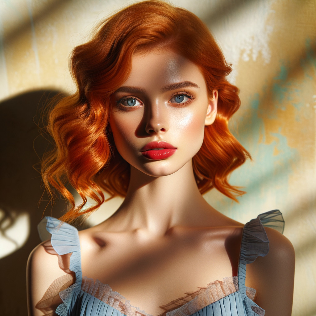 Portrait of a Young Woman with Red Hair and Blue Eyes