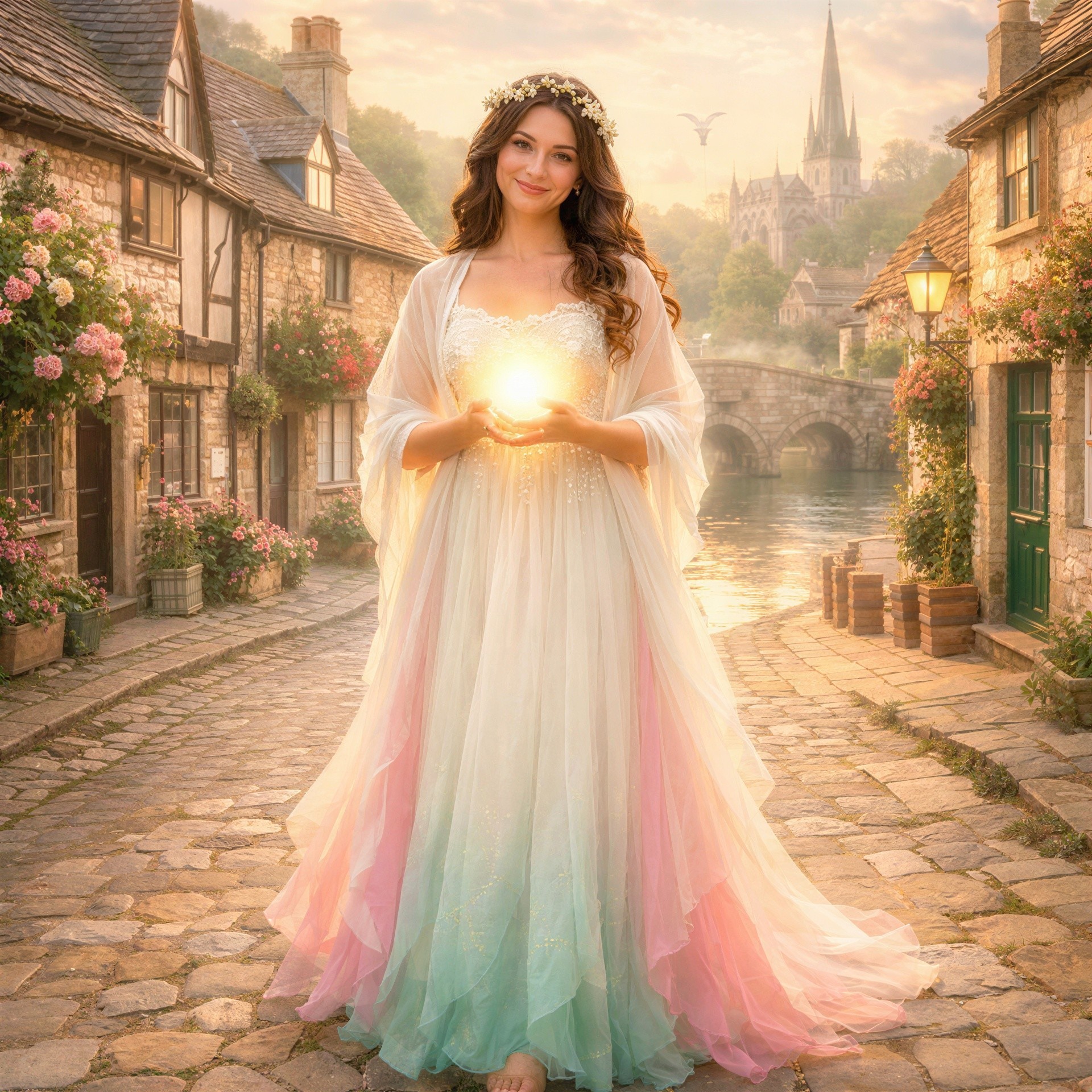 Digital Painting of a Woman in a Gown in Village