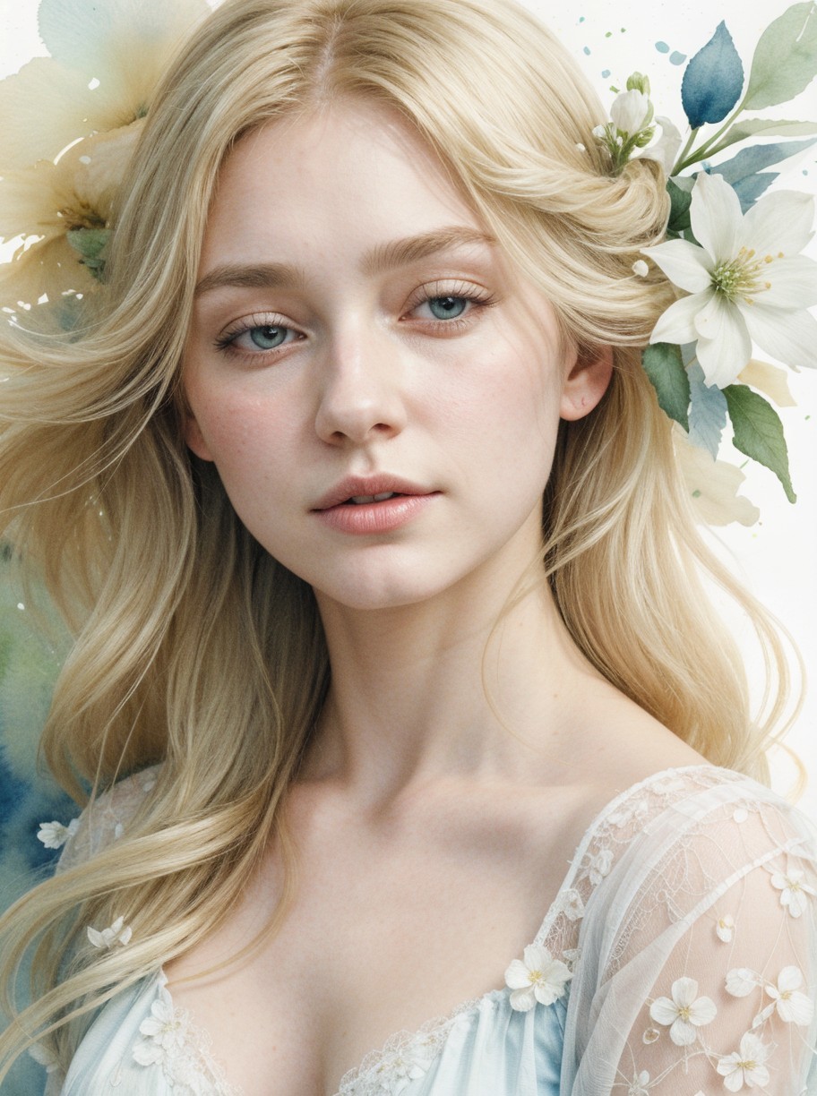 Portrait of a Young Woman in a Floral Background