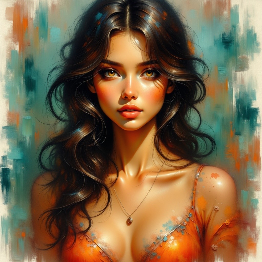 Close-up portrait of a woman with vibrant skin and hair