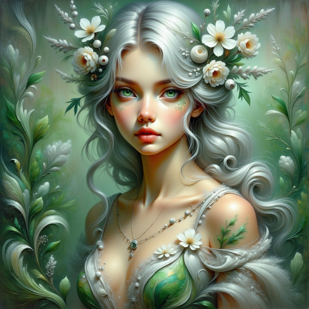 Digital portrait of a woman in botanical setting
