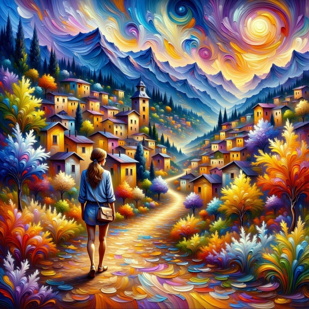 Vibrant Landscape of a Colorful Mountain Village