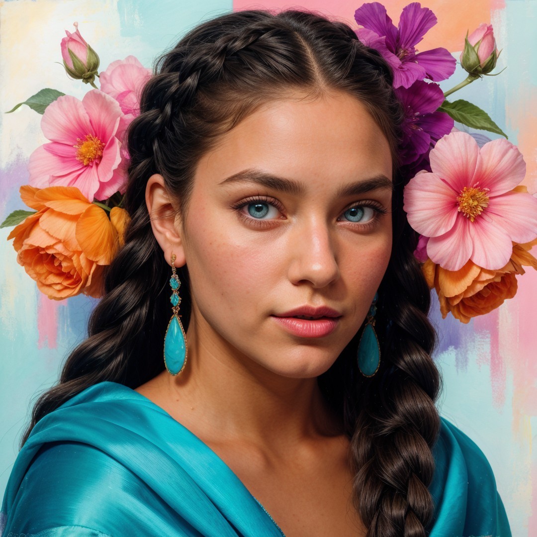 Young woman with braided hair and vibrant flowers
