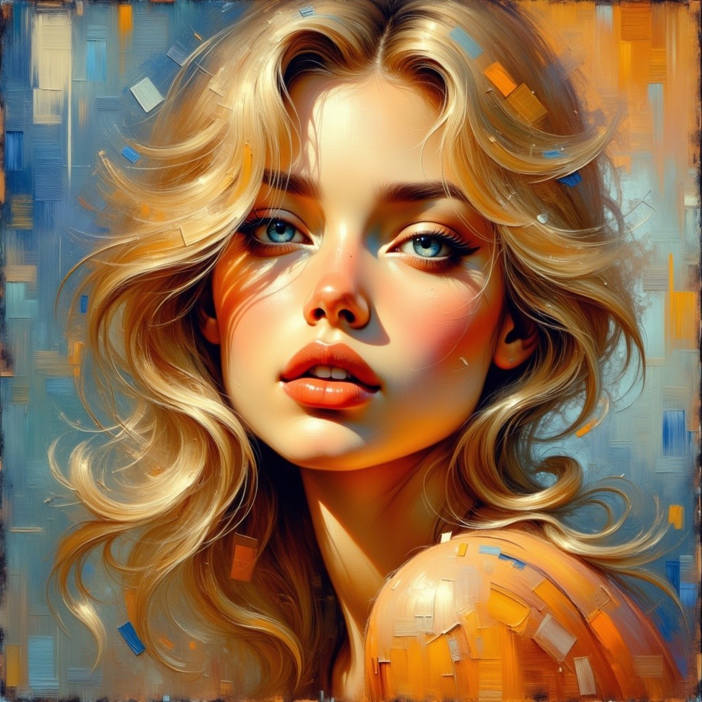 Portrait of a Young Woman with Blonde Hair and Blue Eyes