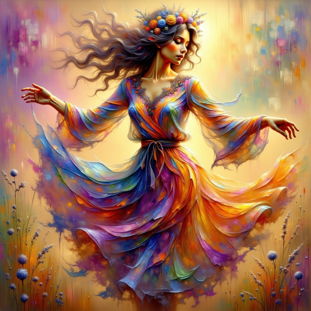 Graceful Dance of a Woman in Vibrant Colors