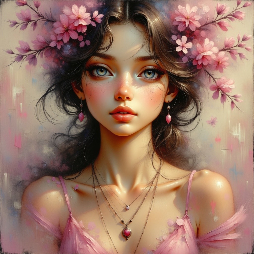 Portrait of a Young Woman with Floral Accents