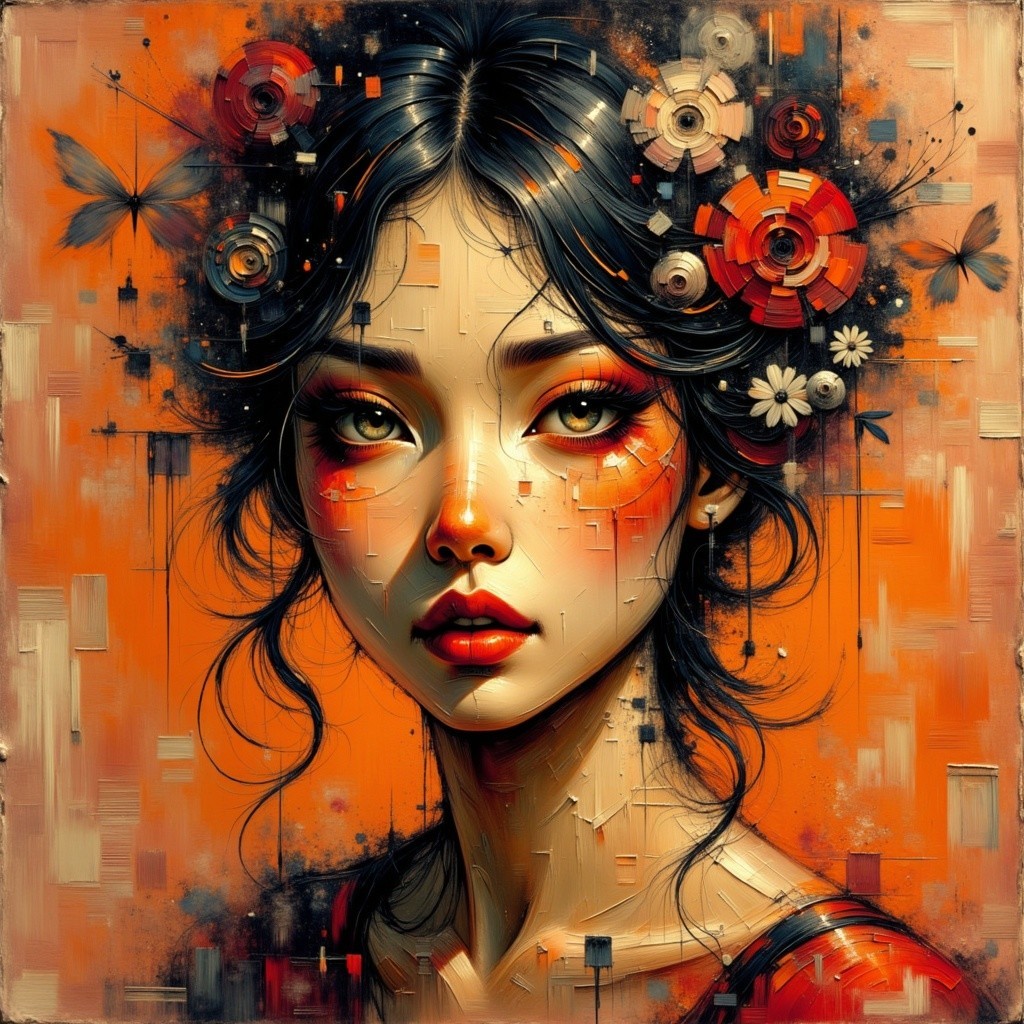 Portrait of a Young Woman with Vibrant Flowers