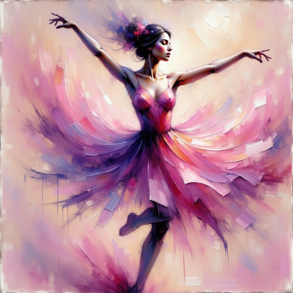 Graceful dancer in vibrant pink and purple dress