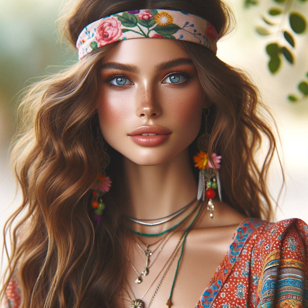 Young Woman in Bohemian Style with Floral Headband