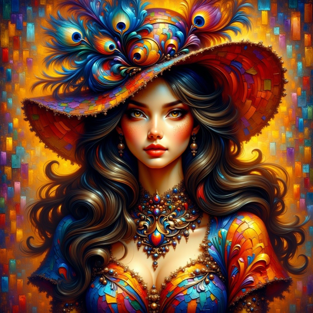 Vibrant Woman with Colorful Hair and Flamboyant Hat