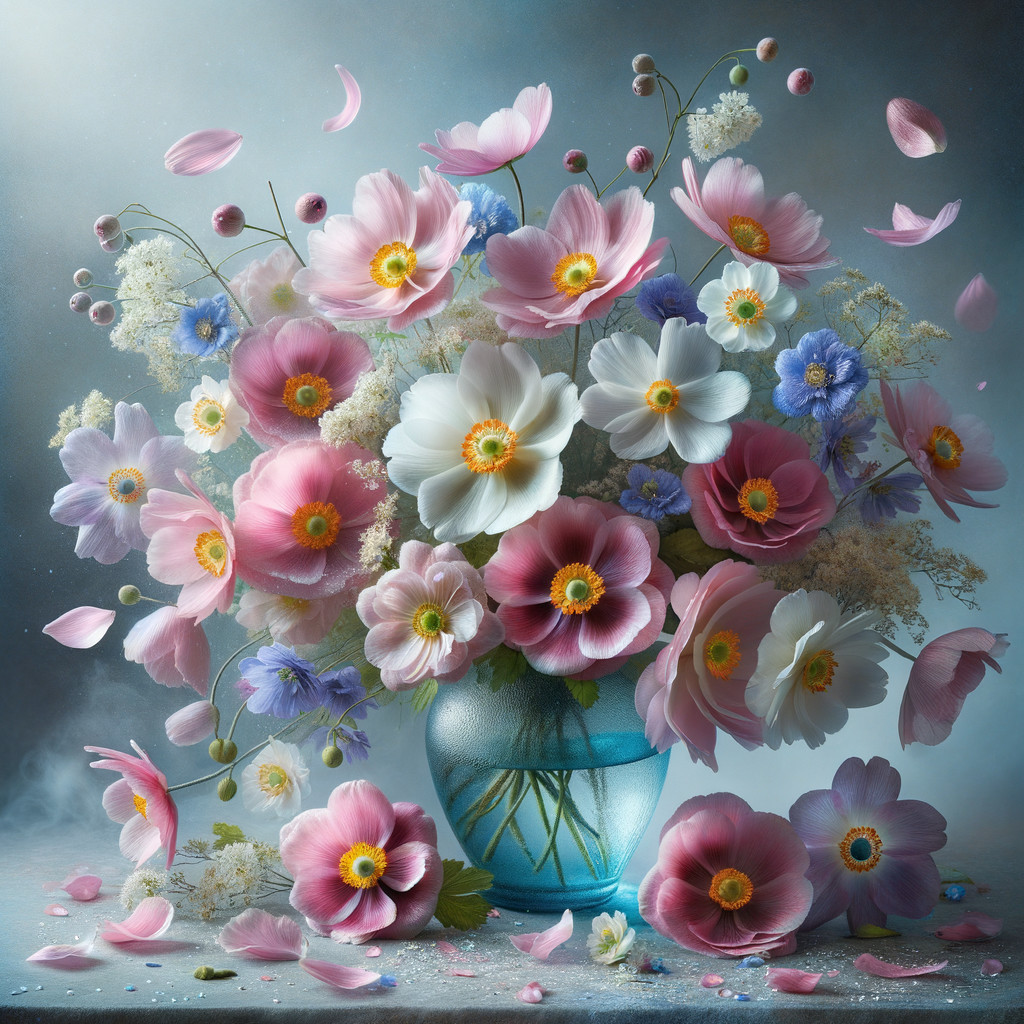 Vibrant Bouquet of Colorful Flowers in Glass Vase