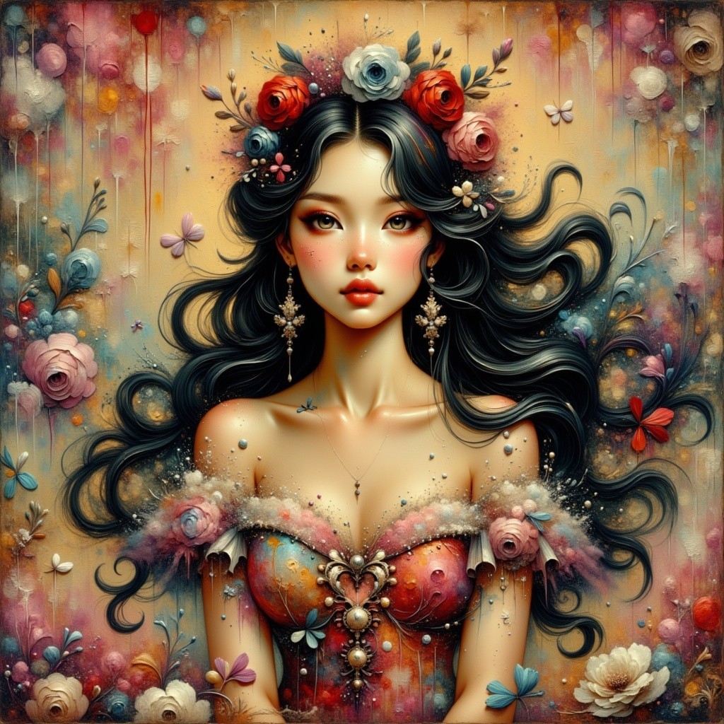 Detailed Portrait of a Young Woman with Floral Wreath