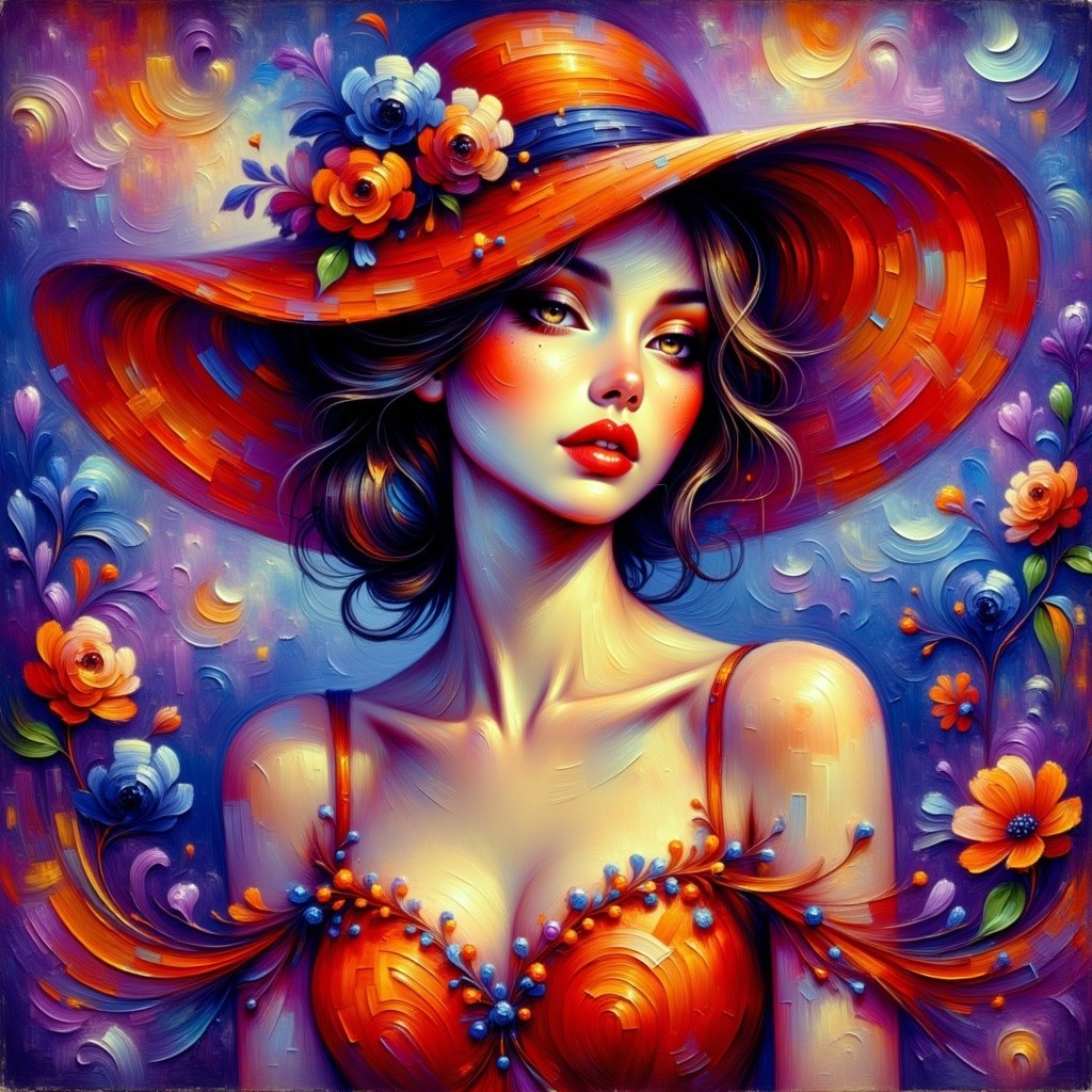 Vibrant Portrait of a Woman with Colorful Hat