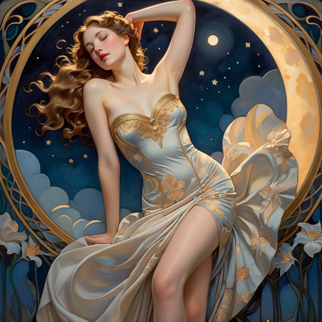 Elegant Woman in Celestial Night Sky Setting