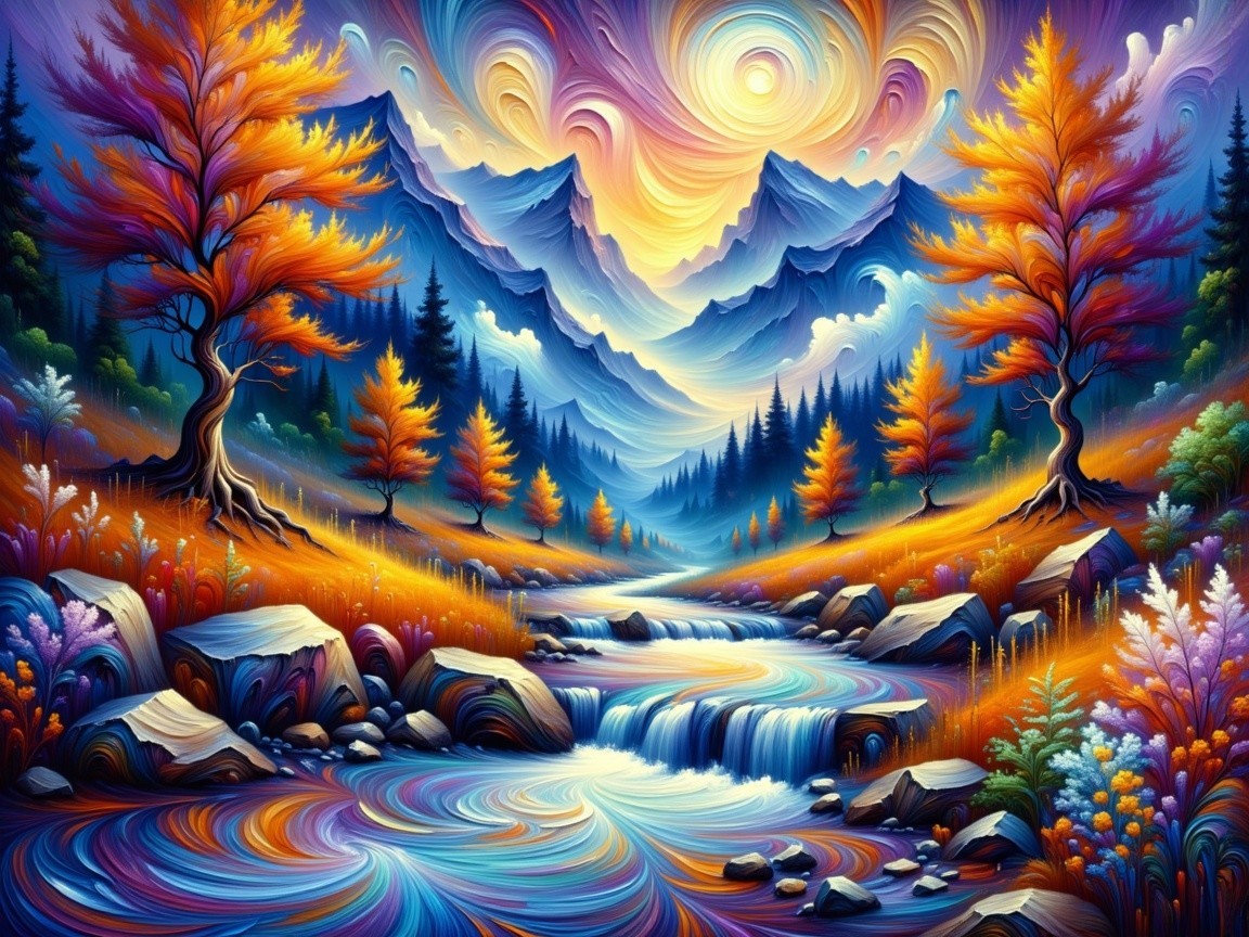 Vibrant Landscape with Majestic Mountains and River