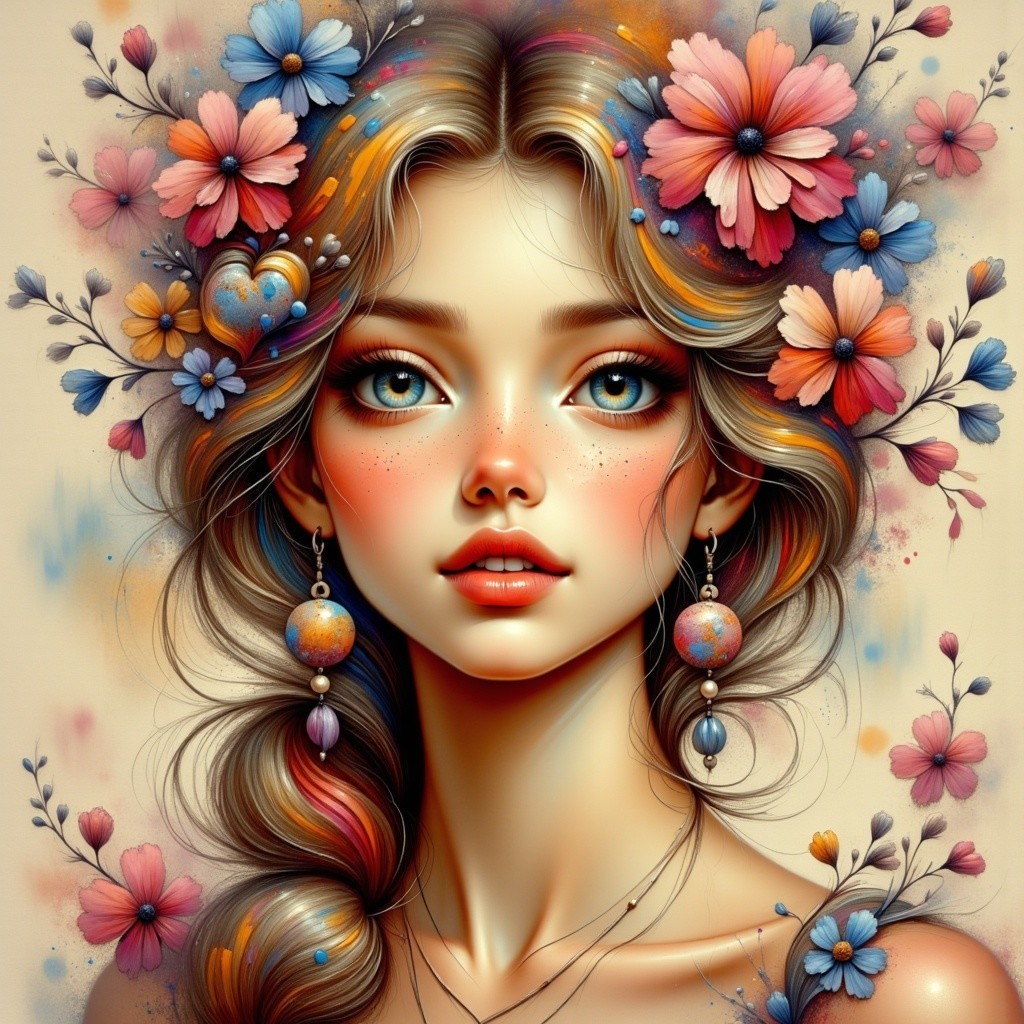 Portrait of a Young Woman with Floral Accents