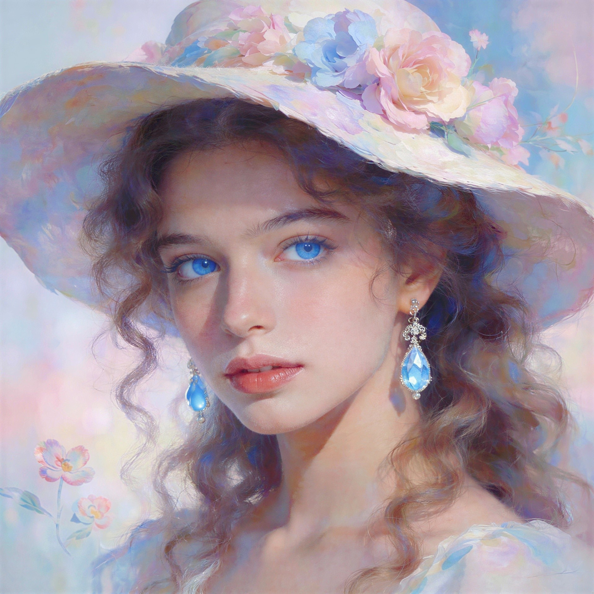 Digital Painting of a Young Woman with Blue Eyes