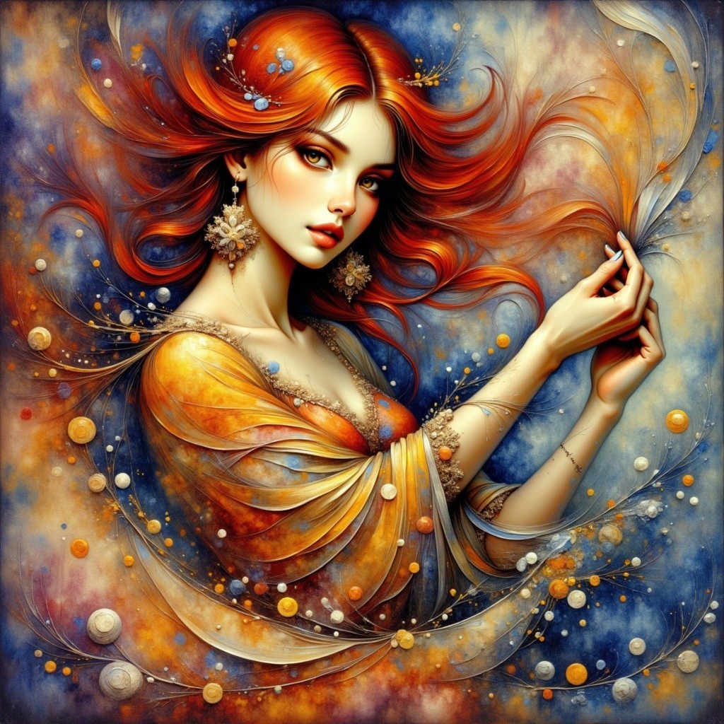 Portrait of a Woman with Red Hair and Vibrant Outfit