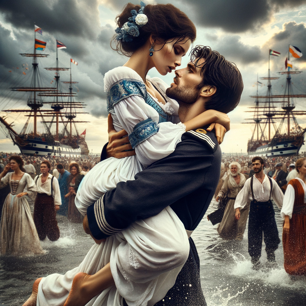 Young Couple Embraces at Dramatic Seaside Scene
