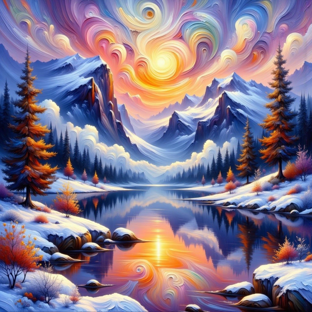 Vibrant Mountain Landscape with Sunset Reflection