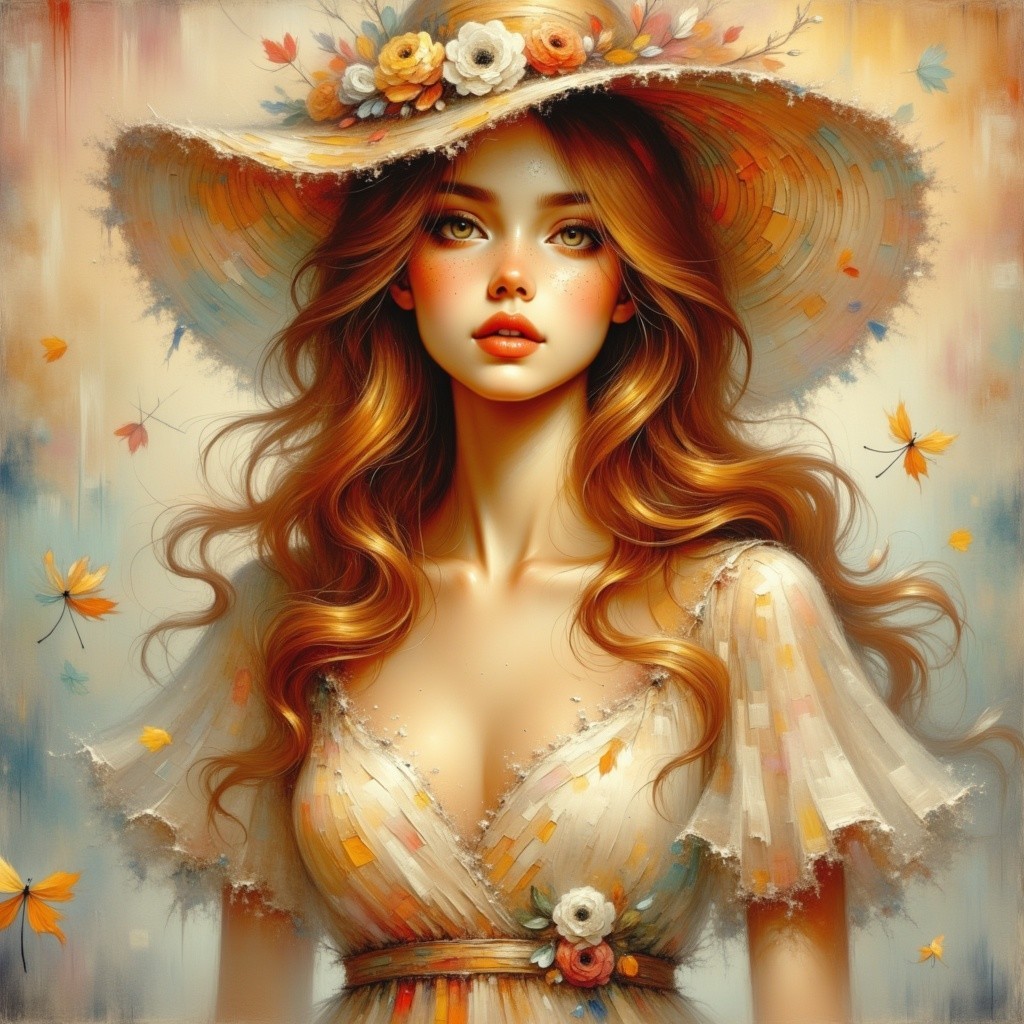 Young woman in floral crown with pastel dress