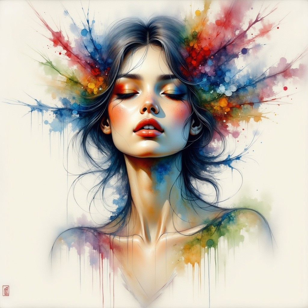 Portrait of a Young Woman with Colorful Abstract Elements