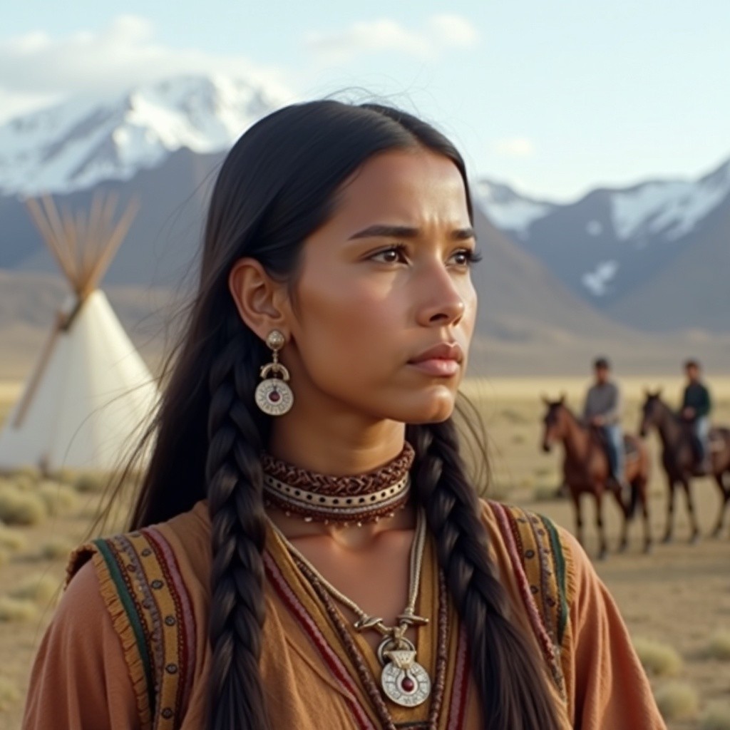 Indigenous Woman in Traditional Attire Amidst Nature