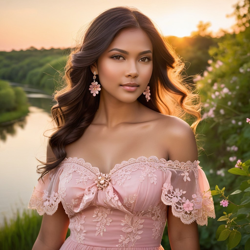 Serene Evening Scene with Young Woman by a River