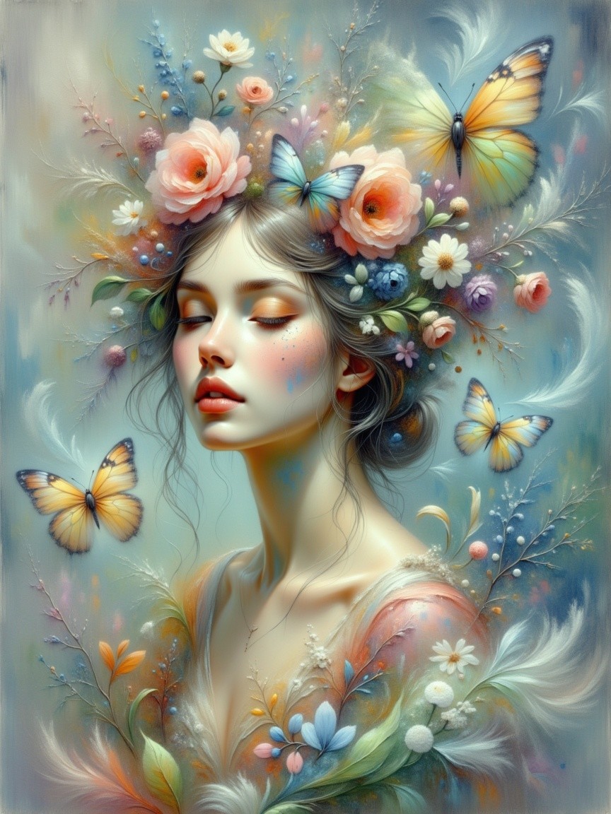 Serene portrait of a young woman with floral crown