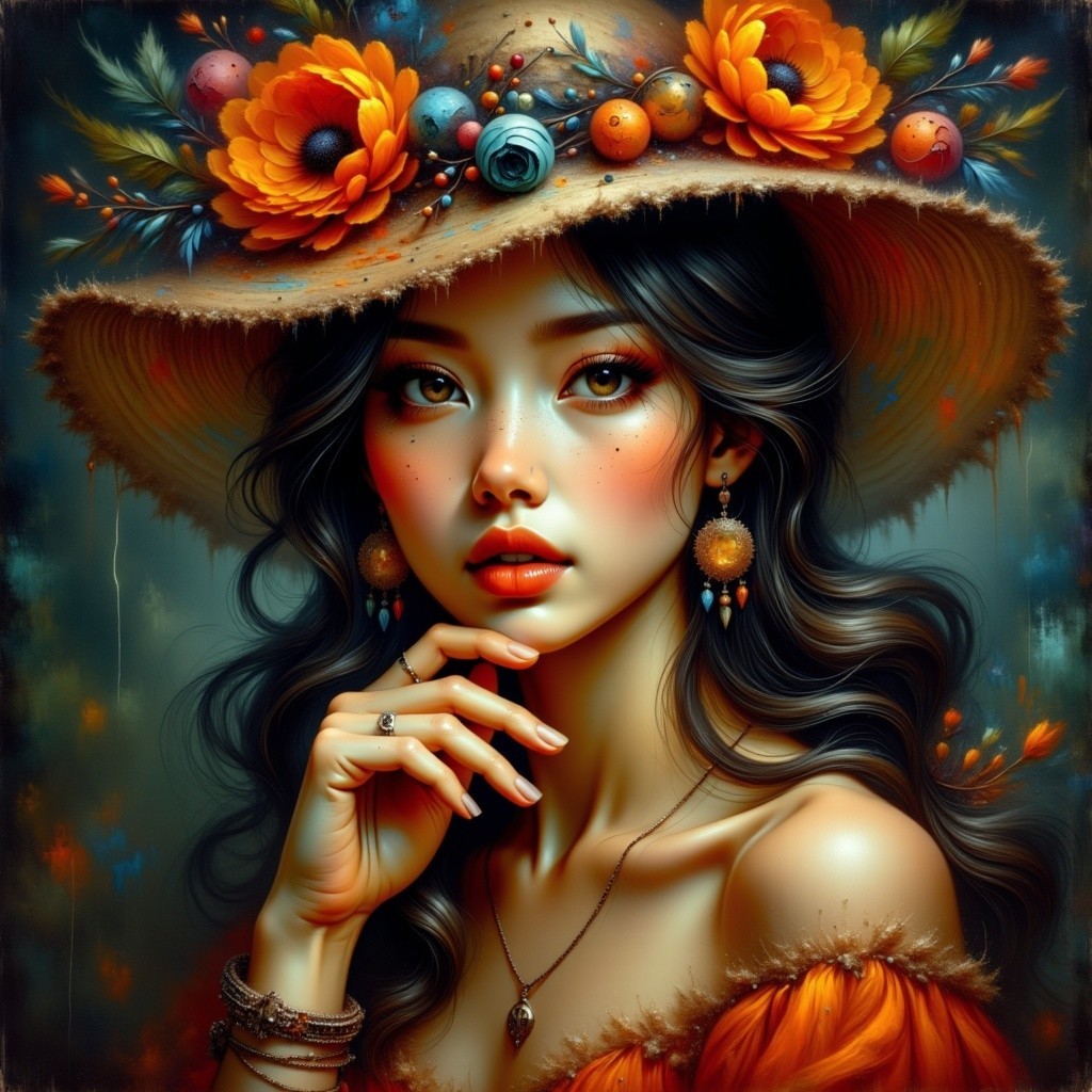 Portrait of a Young Woman in a Flowered Hat