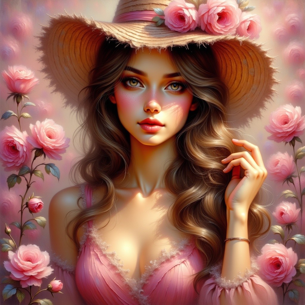 Detailed Digital Painting of a Young Woman in Hat